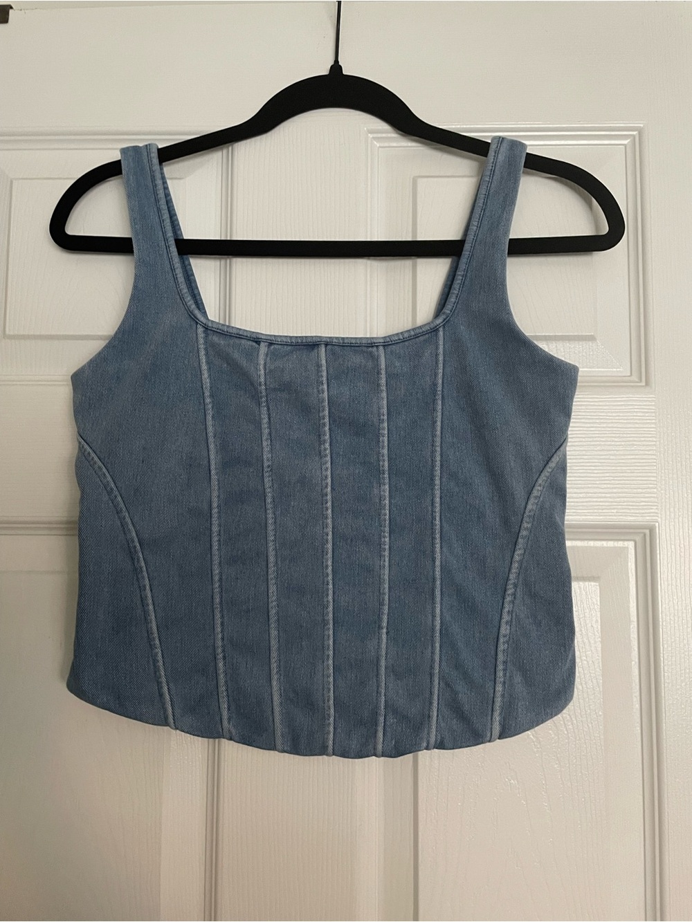 Express Denim Square-Neck Tank Top - Light Blue